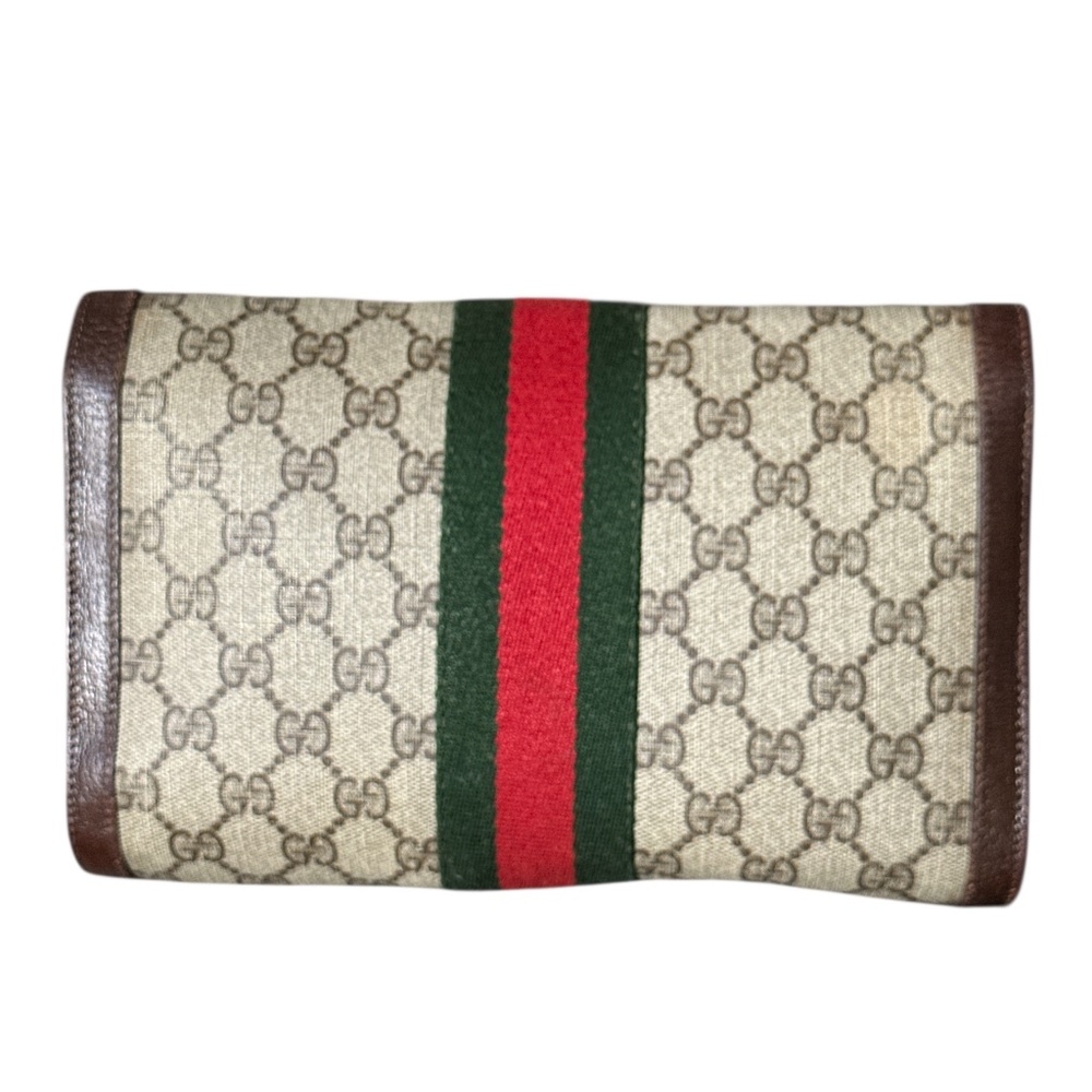 Authentic Gucci Vintage beige/brown GG Sherry Line green & red web Clutch bag - Picture 3 of 8